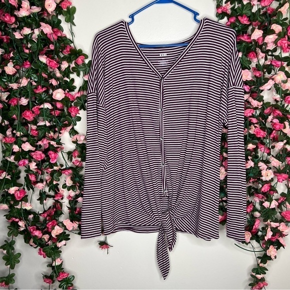 Evri Maroon/Purple White Striped V-Neck Button Up Blouse Womens Plus Size 0X - Picture 1 of 8